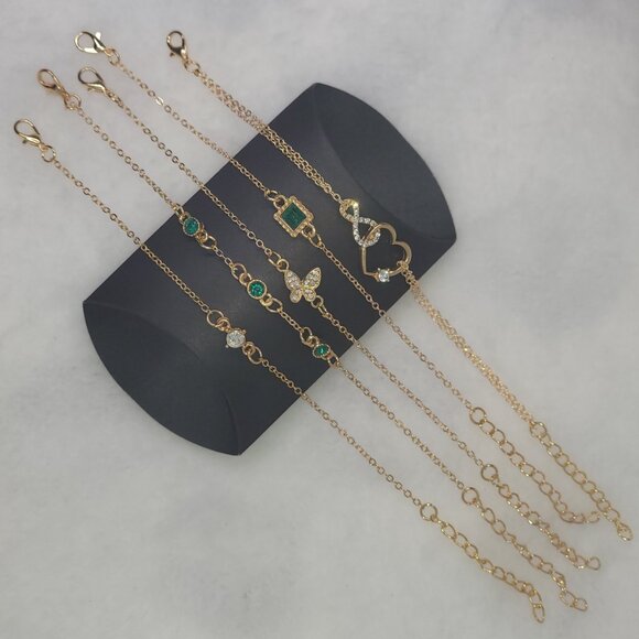 NWOT | 5pc | Cubic Zirconia Diamanté Gold | Fall Into Love Bracelet Set - Picture 2 of 4